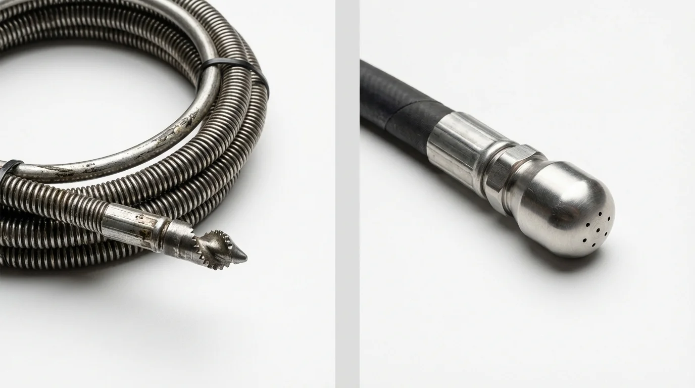 Drain snake cable and hydro jetting nozzle used for drain cleaning in Coalfield, TN