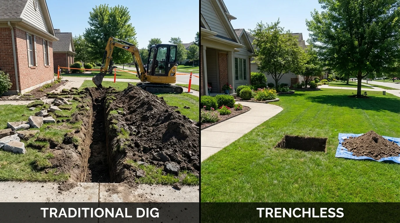 Trenchless sewer repair with minimal yard damage versus traditional excavation in Coalfield, TN